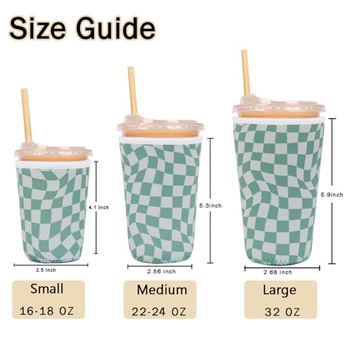 Image of Reusable Insulated Sleeve for Iced Coffee Cup, Coffee Neoprene Sleeve for Cold & Hot Drinks, Beverage Holder for Iced Coffee (Wavy Grid, Small: 16-18oz)