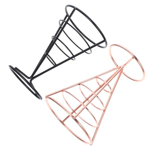 ABOOFAN 2Pcs Stainless Steel Hollow Cone Snack Serving Basket Stylish French Fries Stand for Events and Parties Fried Food Holder for Chips and Onion Rings