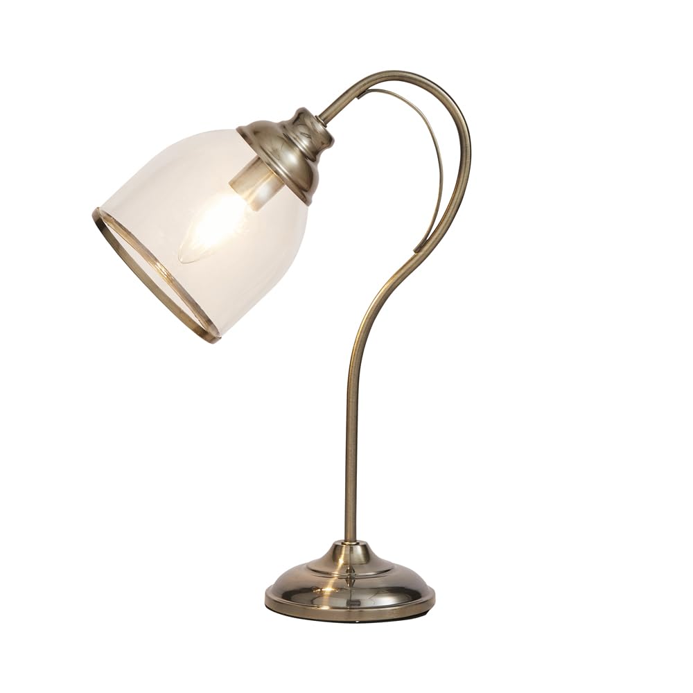 LITECRAFT Ingrid Table Lamp E14 1 Light with Clear Glass Shade – Antique Brass