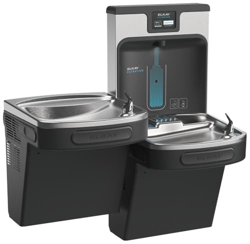 Image of Elkay LZSTL8WSMP ezH2O Enhanced Filtered Bottle Filling Station w /Fountain | Bi-level, NSF Certified, Reduces Lead & Microplastics, ADA Compliant, Midnight Black, Refrigerated