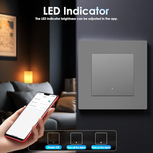BSEED Smart Zigbee Schalter mit Steckklemme, Smart Lichtschalter Funktioniert mit Alexa & Google Home, Timing-Funktion, PC Rahmen, Zigbee Hub & Neutralleiter Erforderlich, 1 Fach 1 Weg, Grau