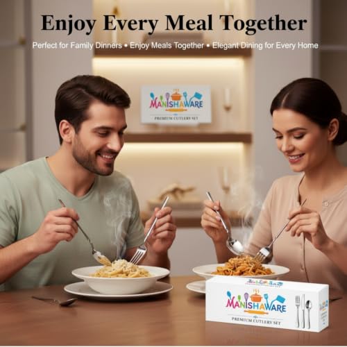Image of 4 Pcs Silver Stainless Steel Cutlery Set for Dining Table | 1 Dinner Spoon, 1 Dinner Fork, 1 Dessert Spoon & 1 Fruit Fork (Perfect Spoon Fork Set for Kitchen)