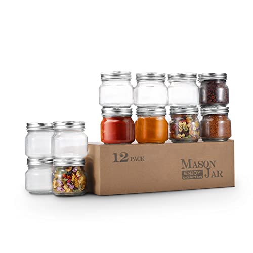 Fruiteam Glass Regular Mouth Mason Jars, 8 Oz Glass Jars With Silver Metal Airtight Lids, 12 Pack For Meal Prep, Food Storage, Canning, Drinking, Overnight Oats, Jelly, Dry Food 3 #TOP12