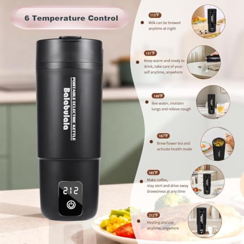 Image of Travel Electric Kettle, Balabulala Portable Water Boiler with 6 Variable Presets,Small Electric Kettle With Silicone Base Cover to Prevent water, Boil Dry Protection,14oz