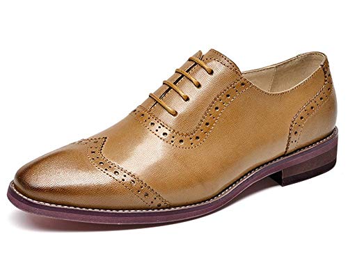 Beau Today Women's Chic Oxfords Brogue Wingtip Lacep Oxfords Shoes Brown US 7.5