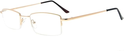 Eyekepper Gafas de lectura de media montura con puente de titanio Flex Memory Bendable para hombres y mujeres (dorado, +1.50)