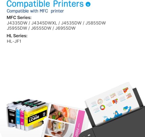 Image of LC406XL Ink Cartridge Compatible for Brother LC406 Ink Cartridge Combo Pack | LC406 for Brother Printer MFC-J4335DW MFC-J5855DW MFC-J6555DW MFC-J4535DW MFC-J6955DW MFC-J4345DWXL MFC-J5955DW (4 Pack)
