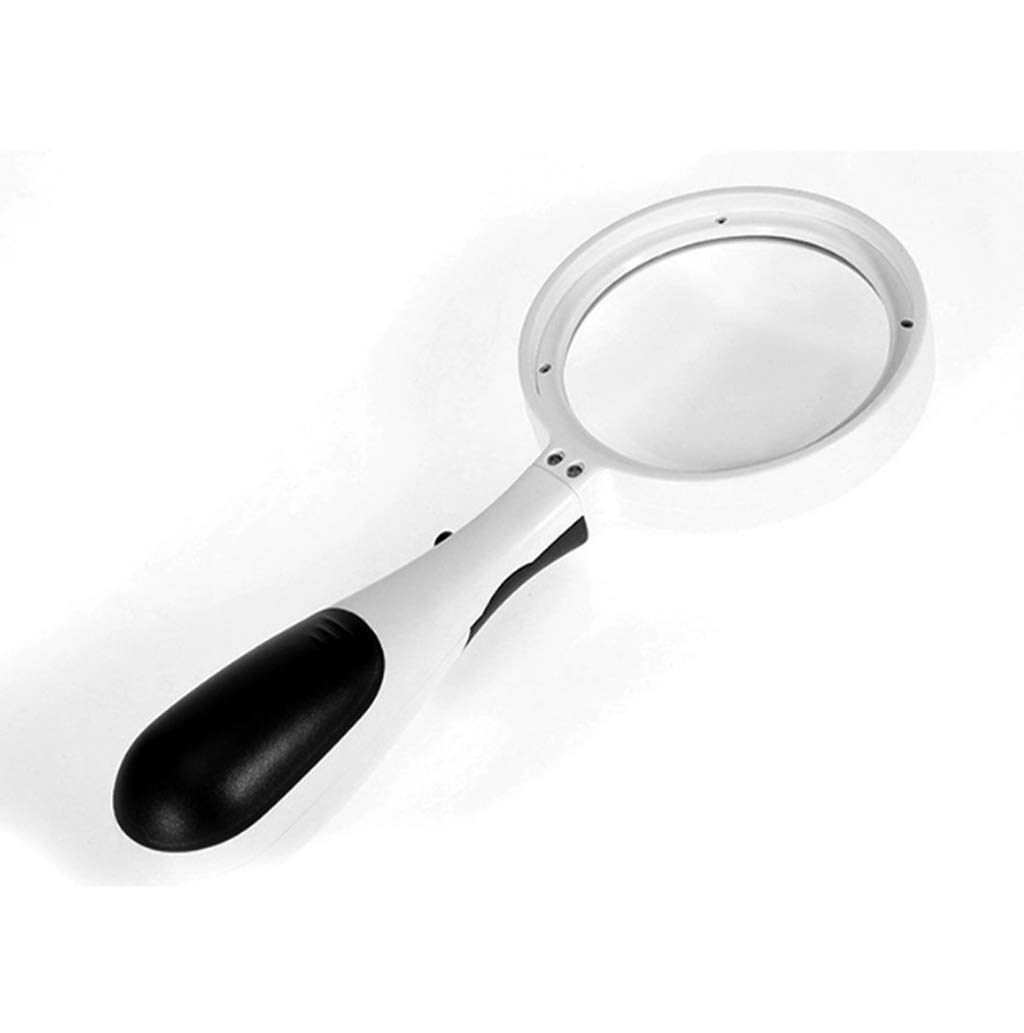 Lupas, Lupa de Mano con Luz, Lupa de Mano con Luz Led, Lectura y Mango Blanco, Material de Vidrio, 3 Espejos, 2X, 4X, 25X, Lupa de Mano Ligera