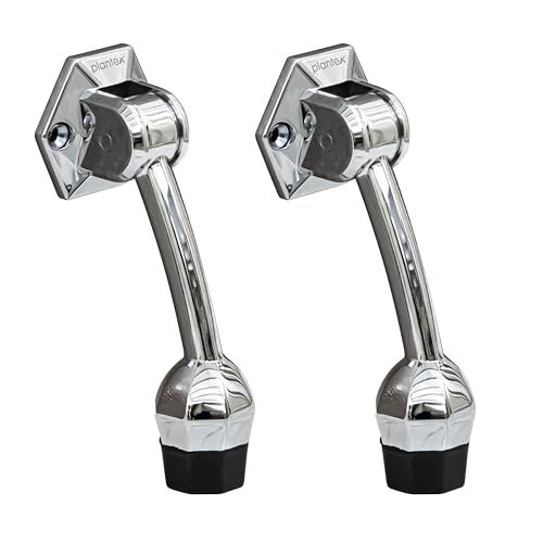 Image of Plantex Door Stopper for Main Door /5-Inch Stopper with Rubber Grip /Stoppers for Wooden Door /Stops for Door - Pack of 2 (Chrome)