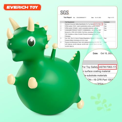 Image of EVERICH TOY Bouncy Dinosaur Hopper, Ride-On Animal Hop Toy for Kids 3+ | Inflatable Horse Hopping for Boys Girls, Indoor Outdoor Bouncy Dino Plush Toy for 3 Year Old Kids, Gift for 4 5 6 Yrs W / Pump