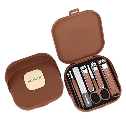 8-in-1 Manicure Pedicure Kit for Men & Women | Stainless Steel Nail Clippers Set with Scissors, Tweezers, Ear Pick, Glass File & Blackhead Tool | Grooming Kit with Travel Case (Mocha Brown)-picture-11