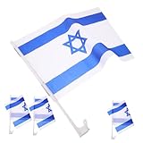 GALPADA 4 pièces Drapeau Israël pour Voiture Polyester avec Hampe Décoratif et Réutilisable pour Fenêtres Auto Léger et Résistant Décoloration