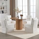 Kmax Slipcovered Dining Chairs Set of 4, Modern Upholstered Armless Kitchen Chair, Accent Single Sofa Chair for Diningroom Livingroom, Beige