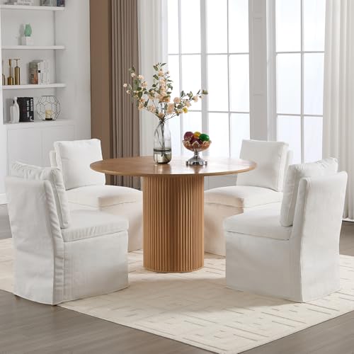 Kmax Slipcovered Dining Chairs Set of 4, Modern Upholstered Armless Kitchen Chair, Accent Single Sofa Chair for Diningroom Livingroom, Beige