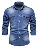 Morbuy Denim Shirts for Men Regular Fit Long Sleeve Casual Mens Cotton Collared Button Down Blue Denim Jacket Shirts Top Autumn Winter Coats with Pocket