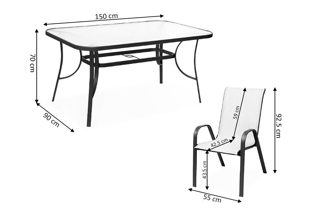 S & S Saldos y Stocks Mesa de Cristal Templado HC + 6 Sillas. Muebles de Jardin y Terraza, Marron