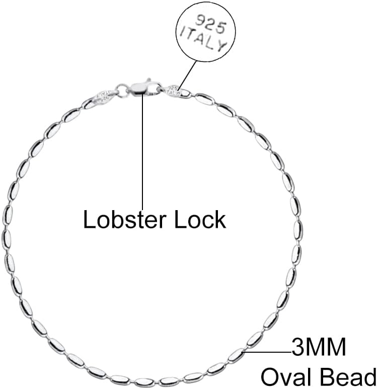 Savlano 925 Sterling Silver Oval Rice Bead Strand Chain Bracelet For Women - Made in Italy Comes Gift Box - Image 2