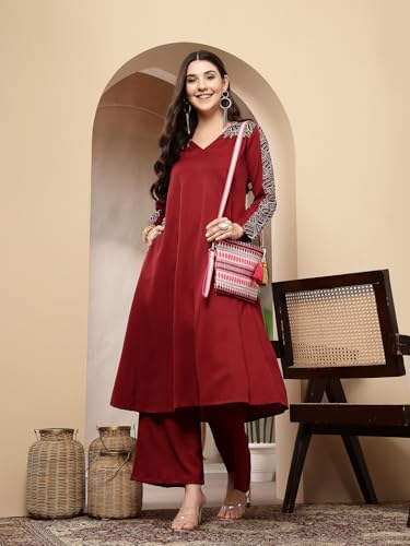 Image of Stylum Women's Solid Crepe A-Line Kurta Pant Set