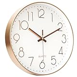 Shuye Reloj de Pared Moderno, 30 cm Grandes Decorativos Silencioso Interior Reloj de Cuarzo de Cuarzo Redondo No-Ticking para Sala de Estar para Cocina Sala de Estar Dormitorio Oficina Aula (Oro rosa)
