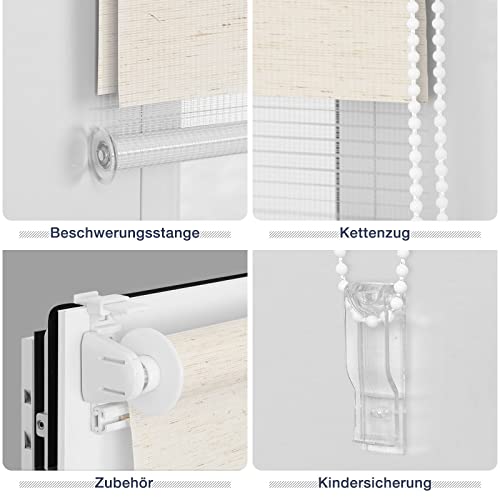 Zarnan Doppelrollo Klemmfix ohne Bohren Leinen 100x120cm(Stoffbreite 96cm) Duo Rollo Blickdicht Zebrarollo Rollos für Fenster ohne Bohren… – Ansicht 5