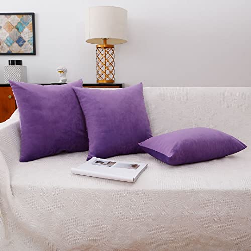 Moonrest - Pack Of 2, Velvet Decorative Pillow Cover Set, Cozy Soft With Hidden Zipper Solid Color For Sofa Bedroom Car Couch Throw Pillow 18 X 18 Purple #TOP5