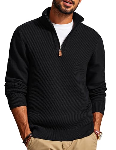 PJ PAUL JONES Mens Quarter Zip Pullover Sweaters Casual Slim Fit Knit Texture Sweater