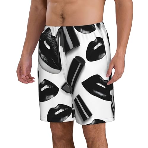 Men's Beach Shorts Swim TrunksFun Patterns Cool Black Lipstick Lips Print for Surfing Running Summer Vacation2