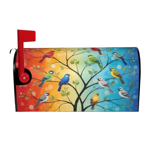 Image of Colorful Birds Tree Mailbox Cover Magnetic Birds On Branch Waterproof Mailbox Wraps Post Letter Box Decor 25.5x21 in