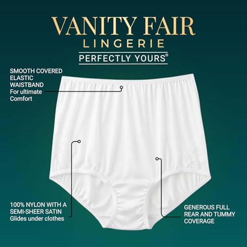 Image of Vanity Fair Women's Perfectly Yours Lace Nouveau Full Brief Panties, Nylon Underwear, 3 Pack