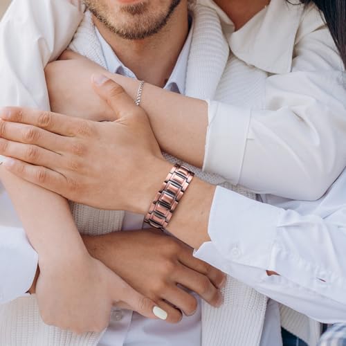 Feraco Pure Copper Bracelet for Men-3X Strength,3800 Gauss Neodymium Magnetic link Bracelets with Pro Fold-Over Butterfly Clasp,Copper Jewelry Gifts for Men