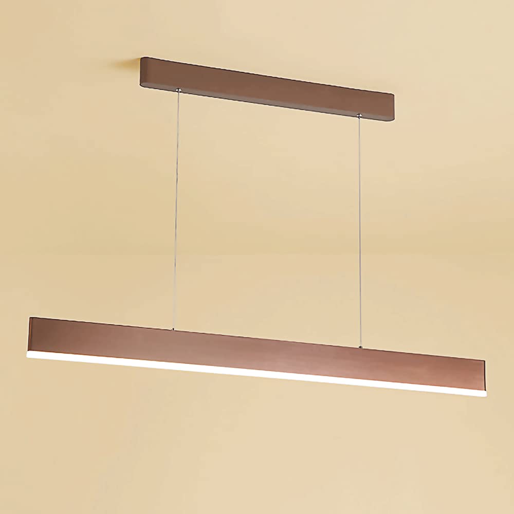 Suspension Linéaire Led Ultra-Mince - Lustre Marron Brossé Pour Salle À Manger Et Maison, Lumière Chaude 3000K, Installation Facile, Efficace (100 Cm)/120 Cm
