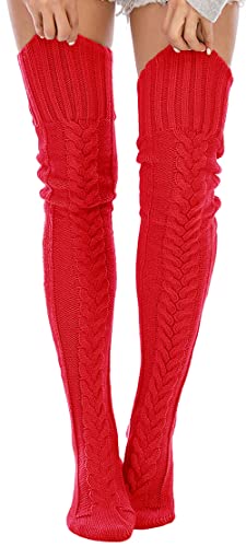 Image of YELAIVP Women's Cable Knitted Thigh High Boot Socks Extra Long Winter Stockings Over Knee Leg Warmers