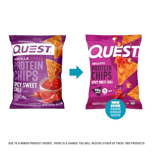Image of Quest Nutrition Spicy Sweet Chili Tortilla Chip, 19g Protein, 4g Net Carb, High Protein Low Carb, Gluten Free, 1.1 oz (Pack of 12)