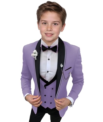 Boys Suits Slim Fit Summer Wedding Tuxedo 3 Piece Kids Purple Blazer Jacket Pants Formal Size 4 Fashion Ring Bearer Outfit