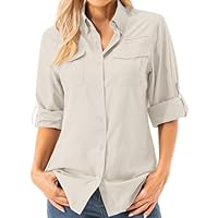 Asfixiado Damen Hemdbluse UV Shirt UPF 50+ Safari Kleidung Wanderbluse Damen Outdoor Cooling Quick Dry Sonnenschutz Langarm Luftiges Hemd（5072 Light Khaki L）