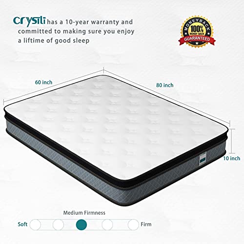 Crystli Queen Mattress, 10 Inch Memory Foam Mattress With Innerspring Hybrid Mattress In A Box Pressure Relief & Supportive Queen Size Mattress 100-Night Trial 10-Year Support #TOP2