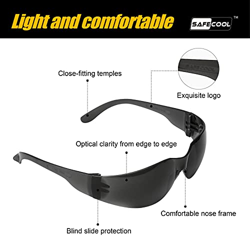 Safety Glasses (Bulk Pack Of 12), Protective Polycarbonate Smoke Tinted Eyewear For Women Men, One Size, Individually Packaged, Anti-Scratch Lens For Work, Landscaping, Shooting, Lab,Sports…… #TOP4