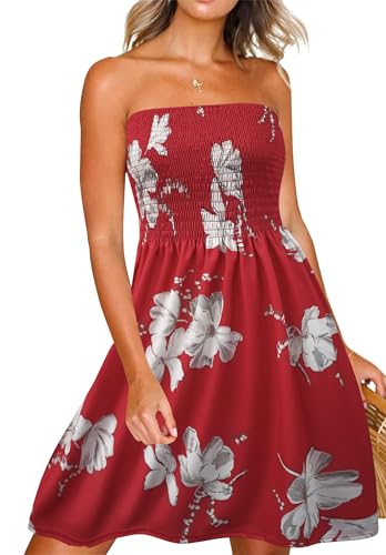 Image of Zyyfly Summer Strapless Dress for Women Tube Top Sundress Casual Beach Cover Ups