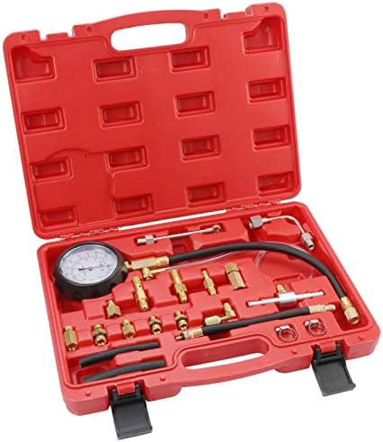 HSEAMALL Fuel Pump Pressure Tester, Fuel Injection Pump Diagnostic Tool,0-140PSI Fuel Pressure Gauge Kit,Car Gasoline Oil Injector Test Manometer Tool Set for Auto Truck SUV Motorcycle ATV RV