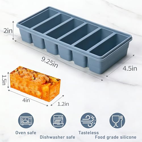 Image of 1 /2 Cup Covered Silicone Freezer Tray, 2-Piece Set Of Silicone Freezer Molds, Used For Preparing And Freezing Various Sauces And Other Dishes, Making 12 Portions Cube Blue