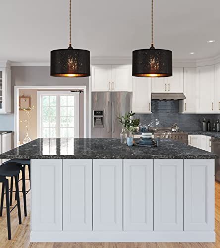 Amzasa Industrial Fabric Drum Pendant Light,Modern Black Mini Chandelier Round Shade With Sparkling Star Effect Hanging Light Fixture For Hallway Entryway Dining Room Island #TOP2