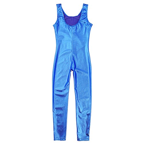 Alvivi Kid's Boys Girls Long Sleeve Unitard Jumpsuit Full Length Body Suit Metallic Gymnastics Leotard Dance wear Costumes Blue 3-4 - Thumbnail 7