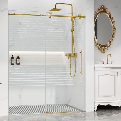 Shower Glass Door with Waterroof Seal Strip, Adjustable (56-60 in W x 75 in H) Frameless Shower Door with Clear SGCC Tempered Glass 5/16 in (8 mm), St