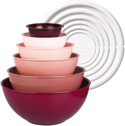 Greentainer Salatschüssel Set mit Deckel, 12-teiliges Rührschüssel aus Kunststoff, Stapelbare mixing bowls with lids für Küche,Große Schüsselset,Servierschalen ideal zum Mischen un