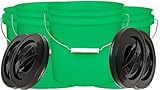 House Naturals 2 Gallon Food Grade, BPA Free, Made in USA Bucket with Screw On Lid (Pack of 4) (Green- Black Lids)