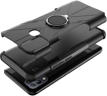 Image of Spazy Case Infinix Hot 11s Back Cover | Dual Layer Armor Defender Full Body Protective + PC Hybrid Kickstand | Ring Stand Back Cover for Infinix Hot 11s - Black