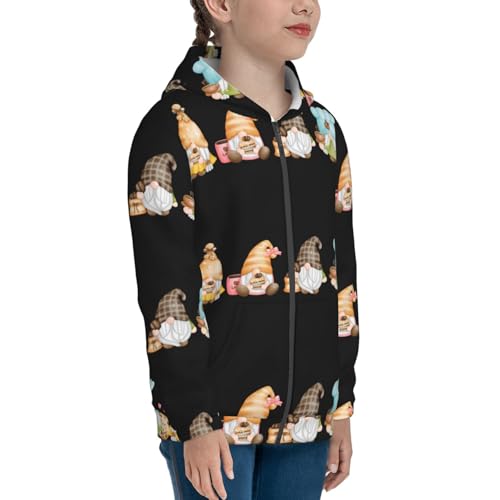 Coffee Lover Gnome Kid Hoodies Boys Zip Up Sweatshirts Girls Pullover with Pocket4