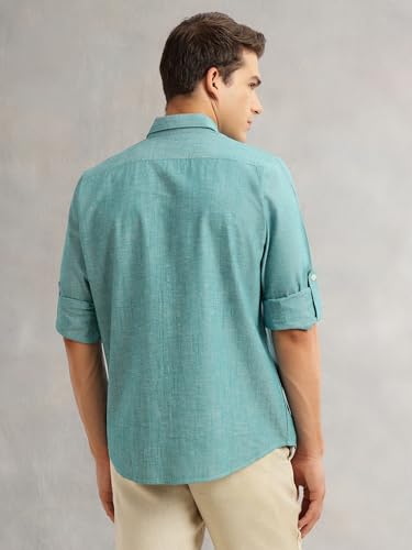 Image of Thomas Scott Men's | Solid | Premium Linen Blend | Spread Collar | Summer Wear | Long Sleeve | Shirts for Men
