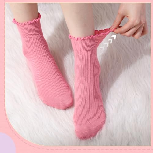 8 Pairs Women's Ruffle Socks Ankle Boot Socks - Casual Cute Ankle Breathable Knit Cotton Soft Frilly for Women4