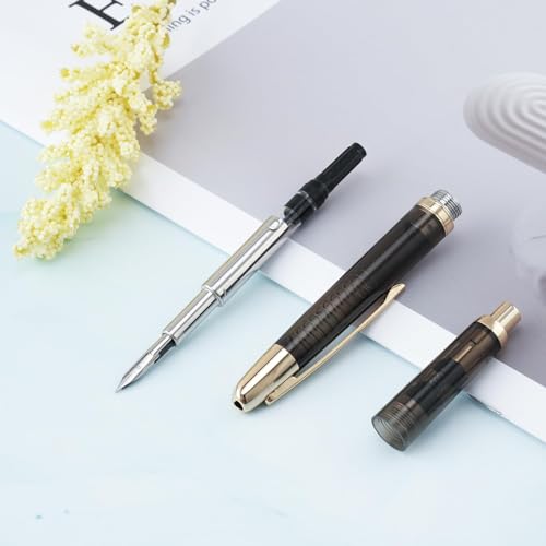 Image of Jinhao 20 Press Fountain Pen Retractable Fine Nib with Converter Capless fountain pen Resin pen Writing Gift Pen (Gold clip transparent black)